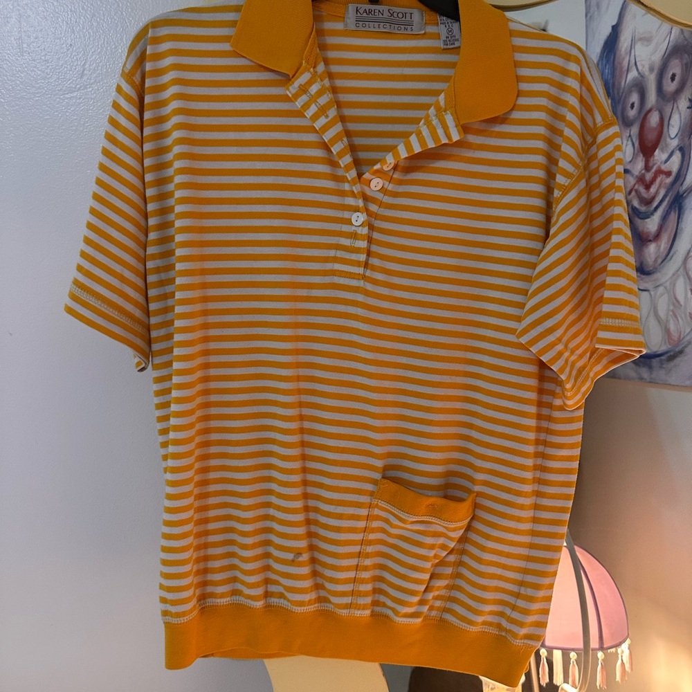 Karen Scott Yellow Striped Polo Shirt